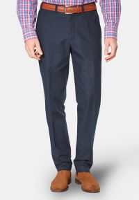 Tailored Fit Buckland Navy Cotton Linen Trouser