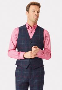 Tailored Fit Haincliffe Blue Check Wool Waistcoat