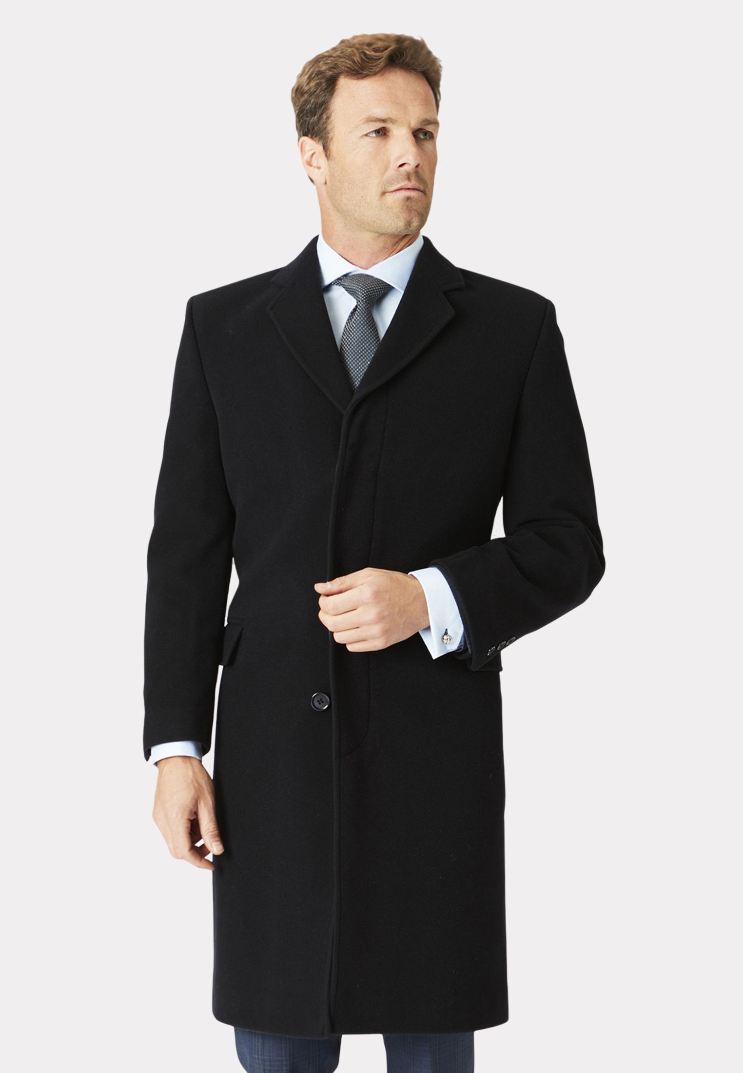 Regular Fit Black Wool Cashmere Overcoat