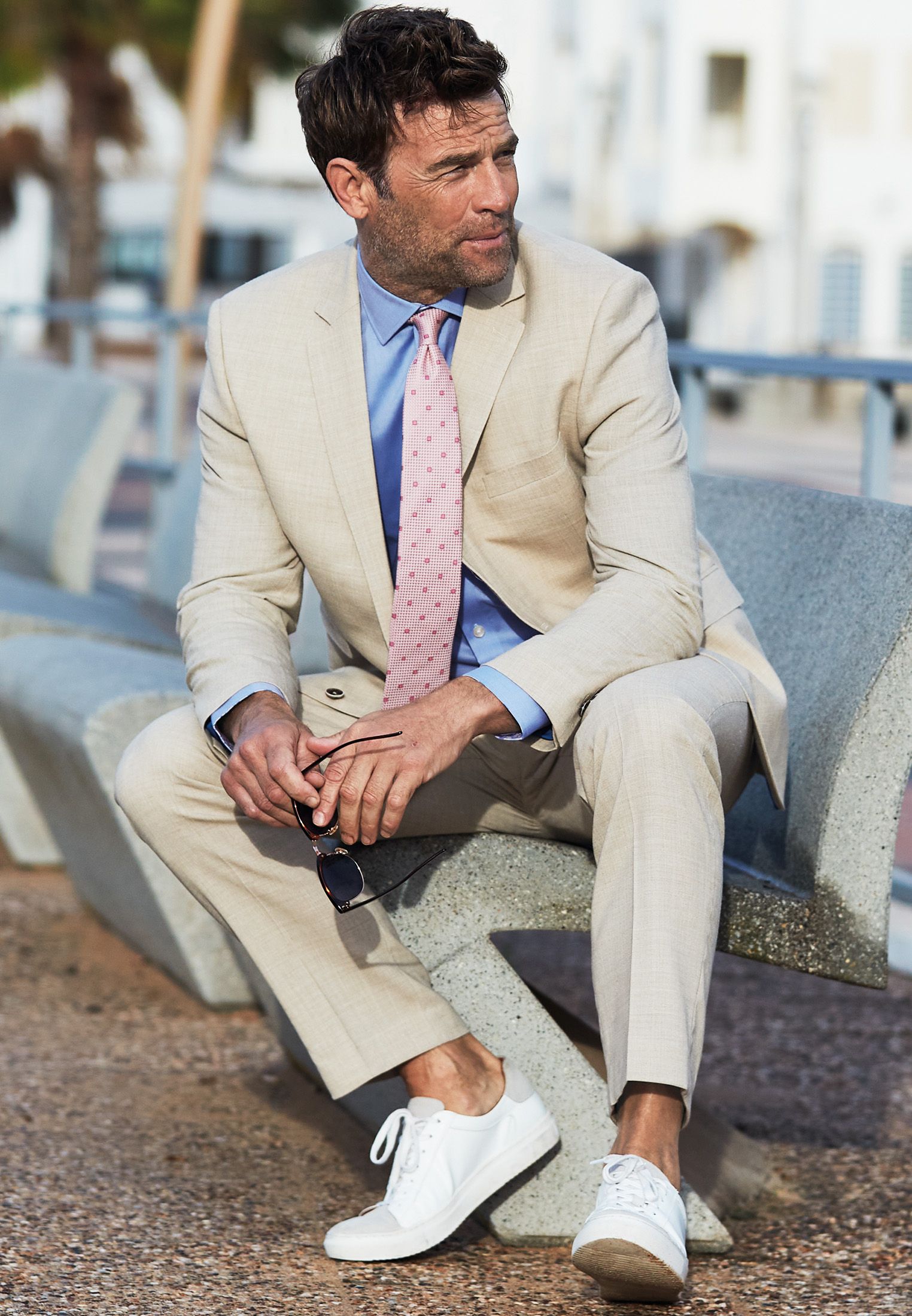 Tailored Fit Natural Linen Mix Suit - Waistcoat Optional