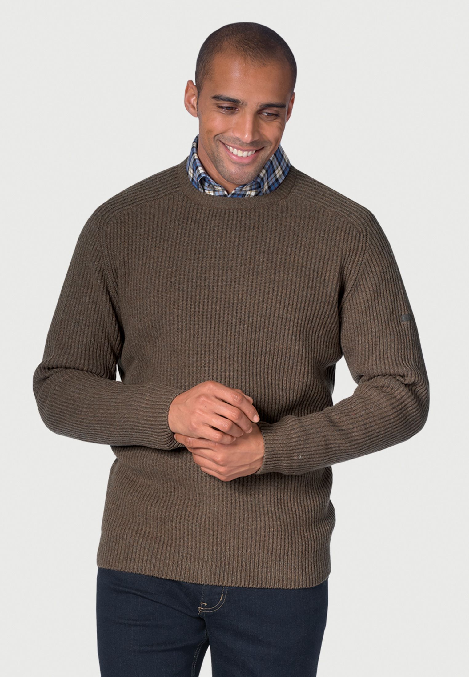 Clay Lambswool Guernsey Ribbed Crew Neck Jumper