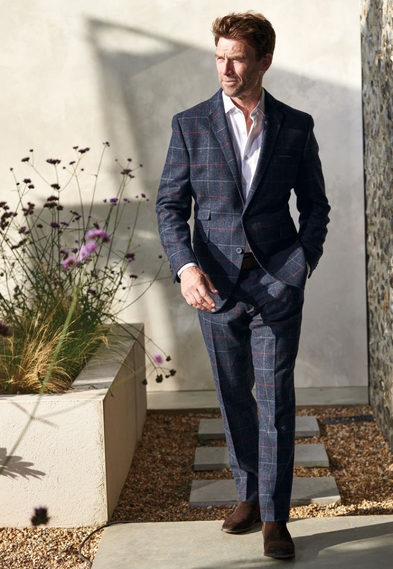 Tailored Fit Blue Check Wool Suit Trouser
