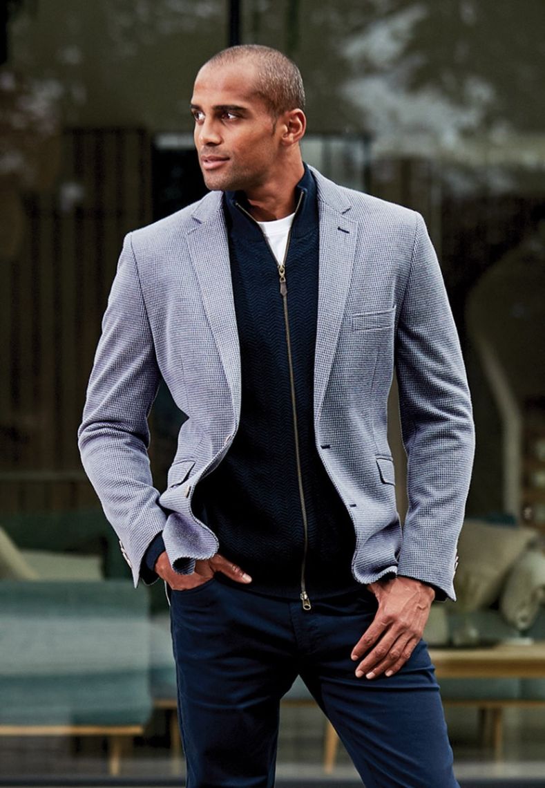 Tailored Fit Blue Knitted Puppytooth Jacket