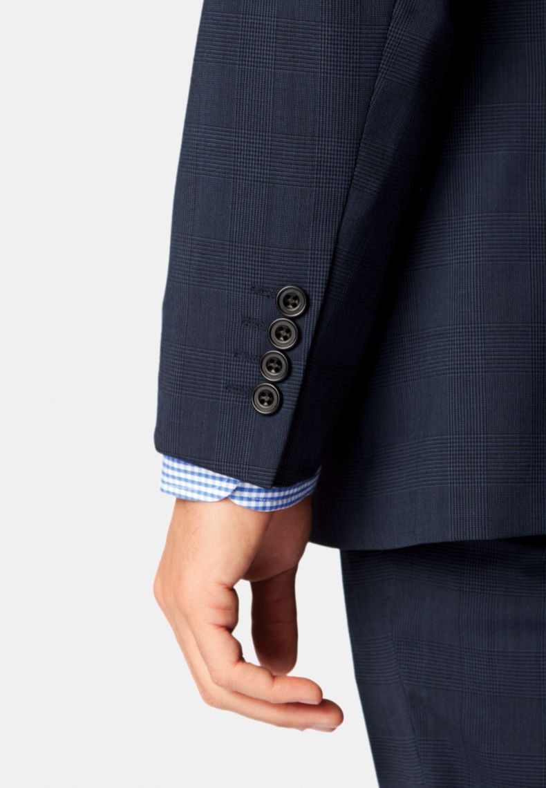Tailored Fit Navy Check Washable Suit Jacket
