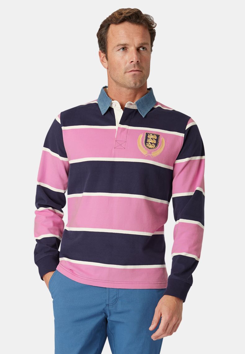 Pure Cotton Pink Hooped Rugby Shirt