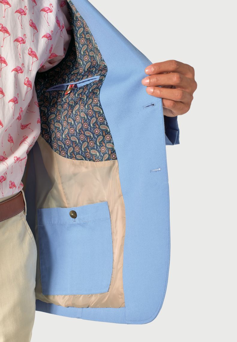 Regular Fit Sky Blue Cotton Linen Jacket