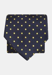 Navy with Yellow Spot Pure Silk Tie