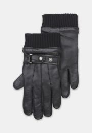 Leather Black Glove with Knitted Wrist