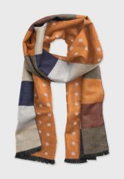 Navy Ginger and Stone Check and Spot Double Faced Scarf