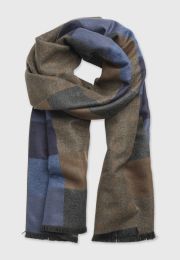 Navy and Brown Check and Spot Double Faced Scarf