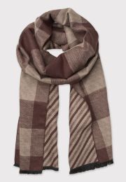Brown Check and Stripe Double Faced Scarf