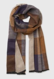 Brown and Navy Check Double Faced Scarf