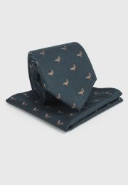 Forest with Small Duck Motif Tie and Hanky Set