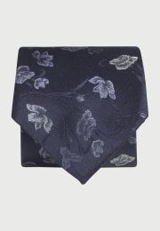 Pure Silk Navy Tonal Floral Jacquard Tie