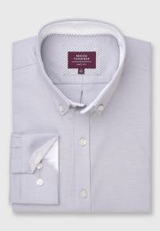 Tailored Fit Grey Stretch Cotton Oxford Shirt