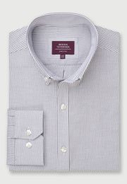 Tailored Fit Grey Stripe Stretch Cotton Oxford Shirt