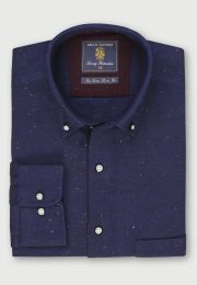 Regular Fit Navy with Multicoloured Nep Brushed Cotton Donegal Twill Shirt