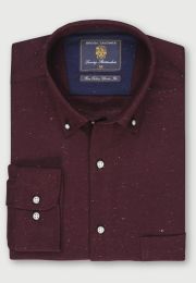 Regular Fit Wine with Multicoloured Nep Brushed Cotton Donegal Twill Shirt