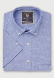 Regular Fit Sky Blue Dobby Short Sleeve Cotton Linen Shirt
