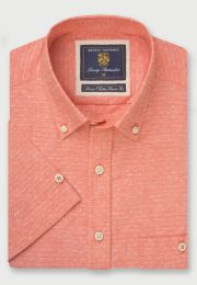 Regular Fit Peach Dobby Short Sleeve Linen Cotton Shirt