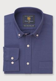 Regular Fit Dark Blue Stretch Cotton Oxford Shirt