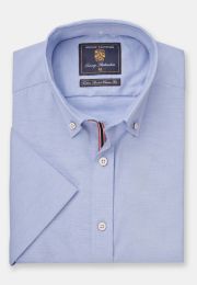 Tailored Fit Blue Stretch Cotton Oxford Short Sleeve Shirt