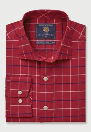 Tailored Fit Oxblood Check Cotton Shirt