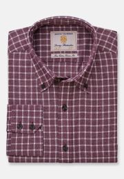 Tailored Fit Wine Jaspe Check 33.5" Sleeve Cotton Shirt