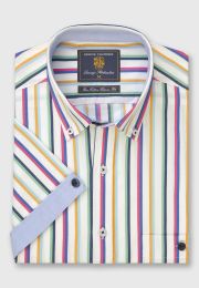Regular Fit Multicoloured Stripe Short Sleeve Cotton Shirt