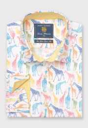 Regular Fit Multicoloured Giraffes Print Cotton Shirt