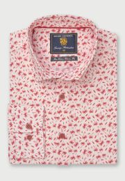 Red Mini-Palm Print Cotton Oxford Shirt