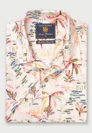 Regular Fit Ecru Palm Tree Print Short Sleeve Shirt