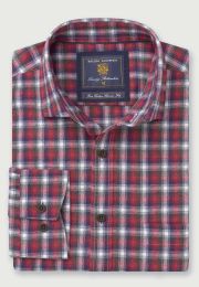 Regular Fit Red Check Melange Cotton 33.5" Sleeve Cotton Shirt