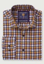 Tailored Fit Mustard Check 35" Sleeve Cotton Shirt