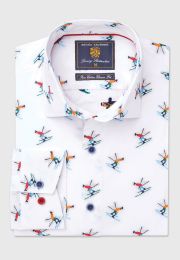 Regular Fit Multicoloured Skier Conversational Jacquard Cotton Shirt