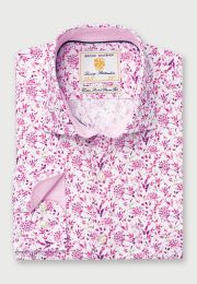 Regular and Tailored Fit Cerise Print Business Casual Cotton Shirt
