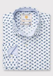 Regular and Tailored Fit Navy Terrier Print Cotton Stretch Shirt