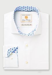 Regular and Tailored Fit White Herringbone Cotton Stretch Shirt