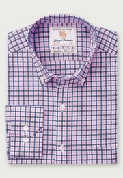 Regular and Tailored Fit Navy and Pink Check Cotton Oxford Shirt