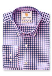 Regular Fit Navy and Pink Check Cotton Oxford Shirt