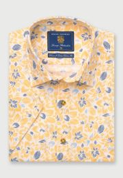 Regular Fit Lemon Print Linen Cotton Short Sleeve Shirt