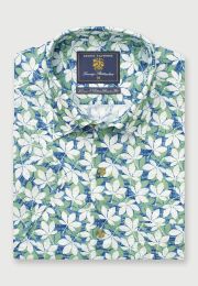 Regular Fit Apple Floral Print Linen Cotton Short Sleeve Shirt