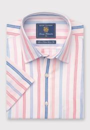 Regular Fit Rose Stripe Linen Cotton Short Sleeve Shirt