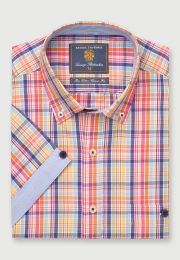 Regular Fit Multicoloured Check Cotton Short Sleeve Shirt