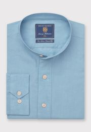 Tailored Fit Turquoise Linen Grandad Collar Popover Shirt