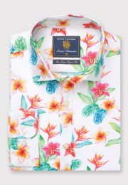 Regular Fit Ecru Flower Print Cotton Shirt