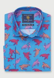 Regular Fit Sea Blue Turtles Print REPREVE&reg; Cotton Shirt