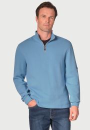 Ambrose Sky Blue Pure Cotton Zip Neck Sweatshirt