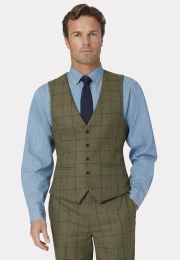 Tailored Fit Haincliffe Green Check Wool Waistcoat