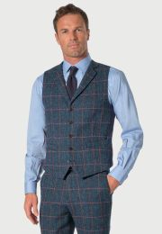 Regular Fit Inverness Blue Check Harris Tweed&reg; Suit Waistcoat